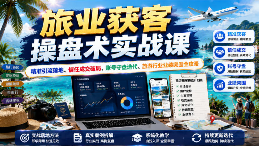 旅业获客操盘术实战课|精准引流落地、信任成交破局、账号守盘迭代、旅游行业业绩突围全攻略