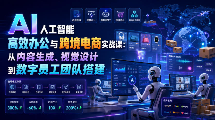 AI人工智能高效办公与跨境电商实战课：从内容生成、视觉设计到数字员工团队搭建-2ripyou