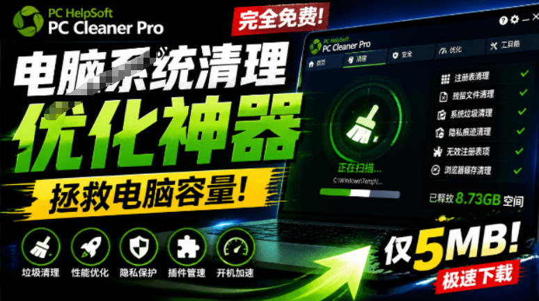 轻松吊打Win系统自带工具！电脑清理神器，拯救电脑容量，仅5MB，完全免费使用PC Cleaner Pro-2ripyou