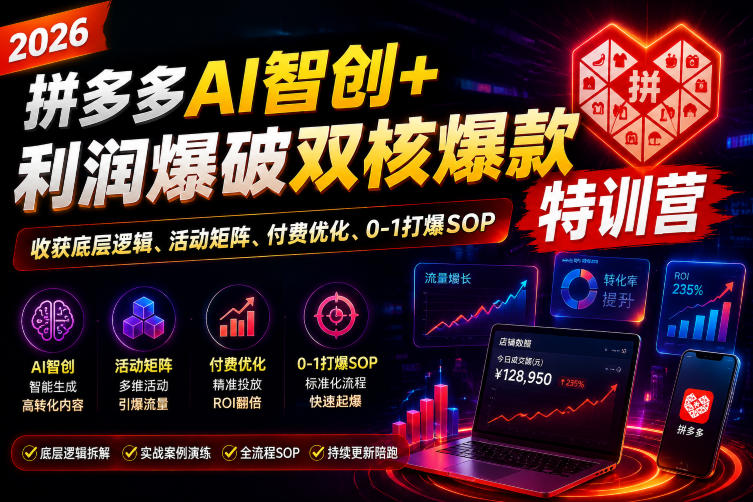 2026拼多多AI智创+利润爆破双核爆款特训营，收获底层逻辑、活动矩阵、付费优化、0-1打爆SOP-2ripyou