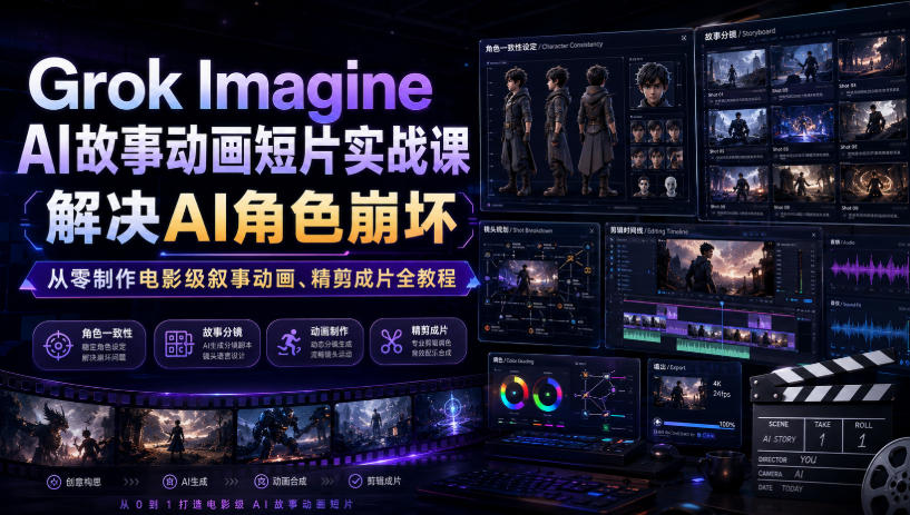 Grok Imagine AI故事动画短片实战课｜解决AI角色崩坏，从零制作电影级叙事动画、精剪成片全教程(中英字幕)-2ripyou
