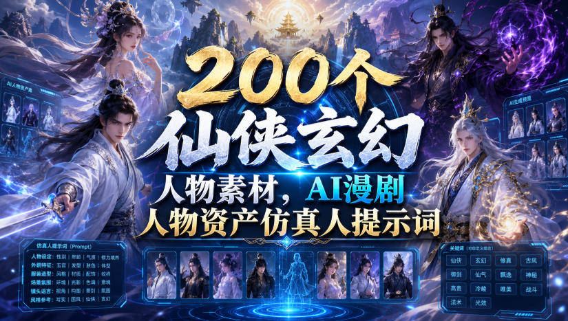 200个仙侠玄幻人物素材，AI漫剧人物资产仿真人提示词-2ripyou