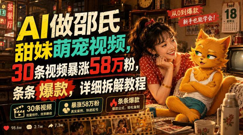 AI做邵氏甜妹萌宠视频，30条视频暴涨58万粉，条条爆款，详细拆解教程-2ripyou