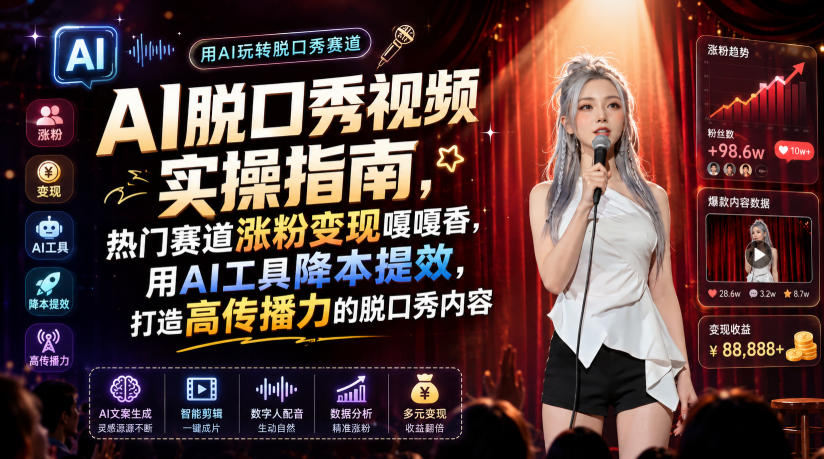 AI脱口秀视频实操指南，热门赛道涨粉变现嘎嘎香，用AI工具降本提效，打造高传播力的脱口秀内容-2ripyou