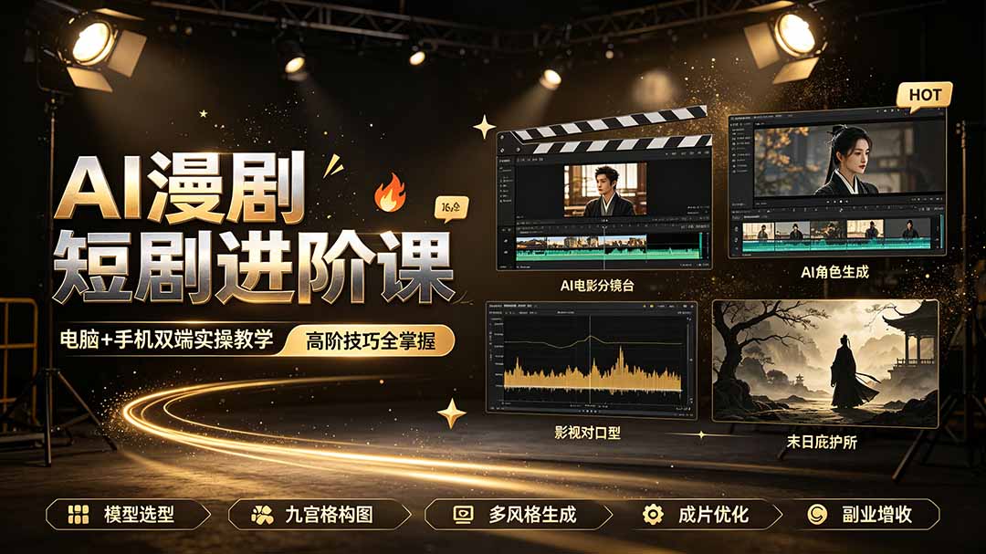 AI漫剧短剧进阶课｜电脑+手机双端实操教学｜影视剧对口型人物吃瓜×解压末日庇护所全程讲解，高阶技巧全掌握-2ripyou