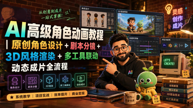 AI高级角色动画教程｜原创角色设计+剧本分镜+3D风格渲染+多工具联动动态成片全流程【中英字幕】-2ripyou