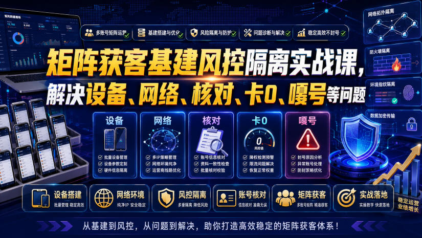 矩阵获客基建风控隔离实战课，解决设备、网络、核对、卡0、嘎号等问题-2ripyou