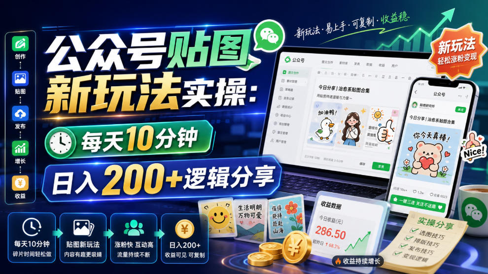公众号贴图新玩法实操，每天10分钟，日入200+逻辑分享-2ripyou