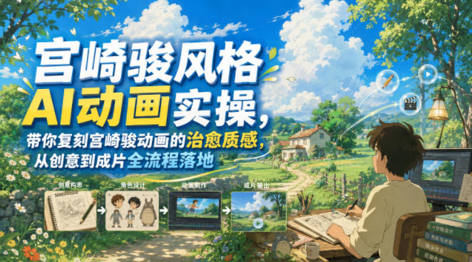 宫崎骏风格AI动画实操，带你复刻宫崎骏动画的治愈质感，从创意到成片全流程落地-2ripyou