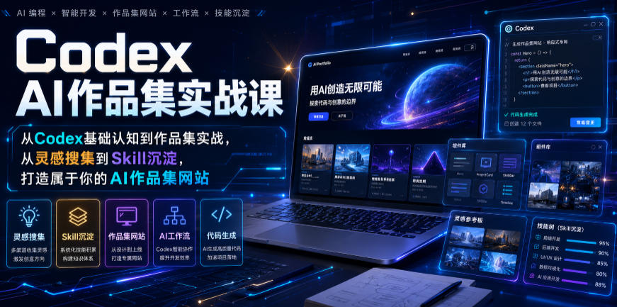 Codex AI作品集实战课，从Codex基础认知到作品集实战，从灵感搜集到Skill沉淀，打造属于你的AI作品集网站-2ripyou