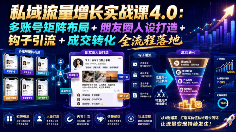 私域流量增长实战课4.0：多账号矩阵布局+朋友圈人设打造+钩子引流+成交转化全流程落地-2ripyou