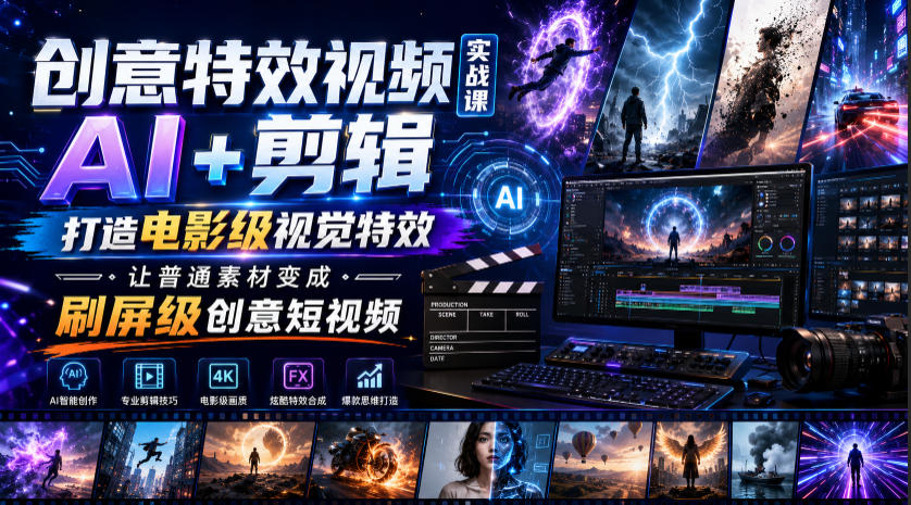 创意特效视频实战课，AI+剪辑打造电影级视觉特效，让普通素材变成刷屏级创意短视频-2ripyou