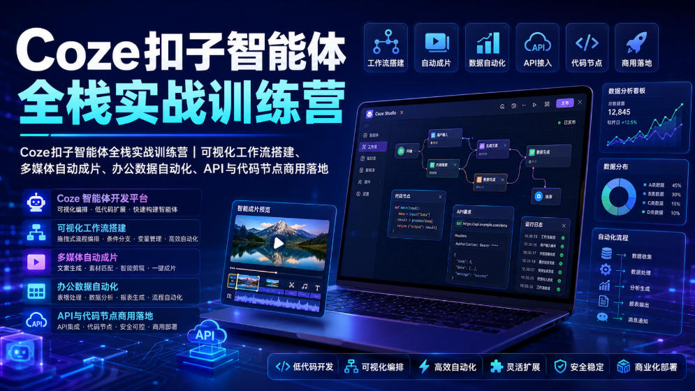 Coze扣子智能体全栈实战训练营｜可视化工作流搭建、多媒体自动成片、办公数据自动化、API与代码节点商用落地-2ripyou