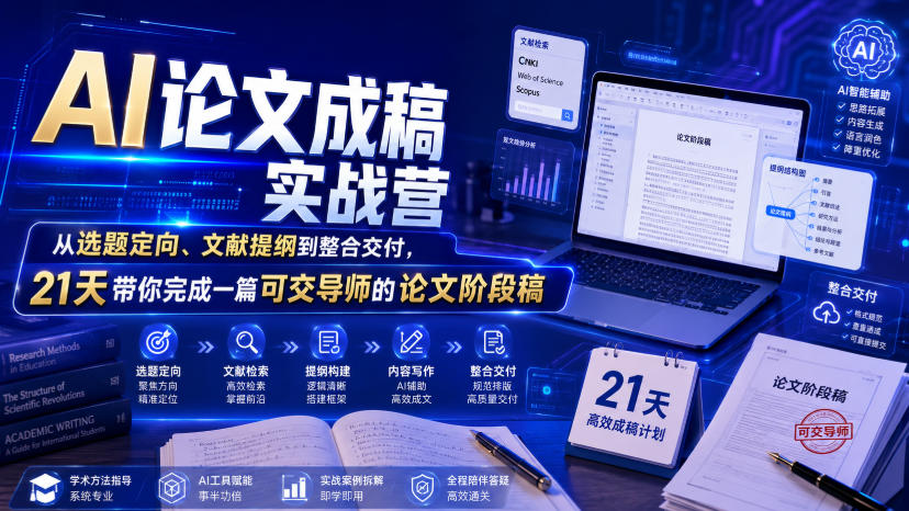 AI论文成稿实战营，从选题定向、文献提纲到整合交付，21天带你完成一篇可交导师的论文阶段稿-2ripyou