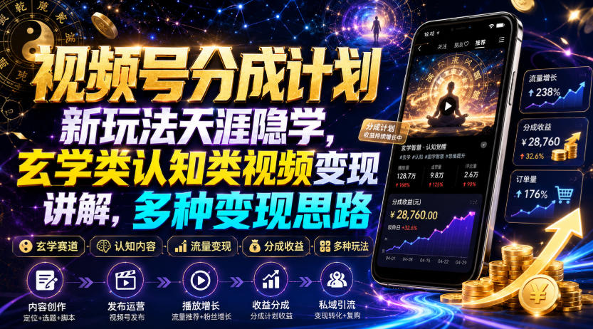 视频号分成计划新玩法天涯隐学，玄学类认知类视频变现讲解，多种变现思路-2ripyou