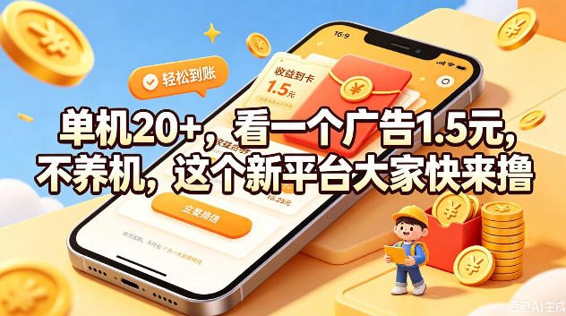 单机20+，看一个广告1.5米，不养机，这个新平台大家快来撸【揭秘】-2ripyou