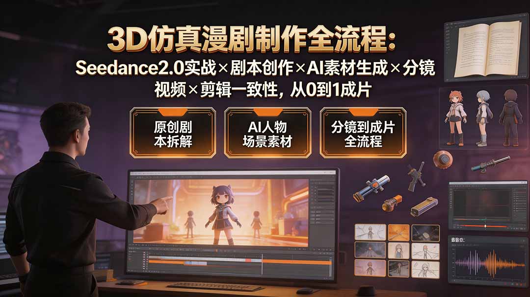 3D仿真漫剧制作全流程：Seedance2.0实战×剧本创作×AI素材生成×分镜视频×剪辑一致性，从0到1成片-2ripyou