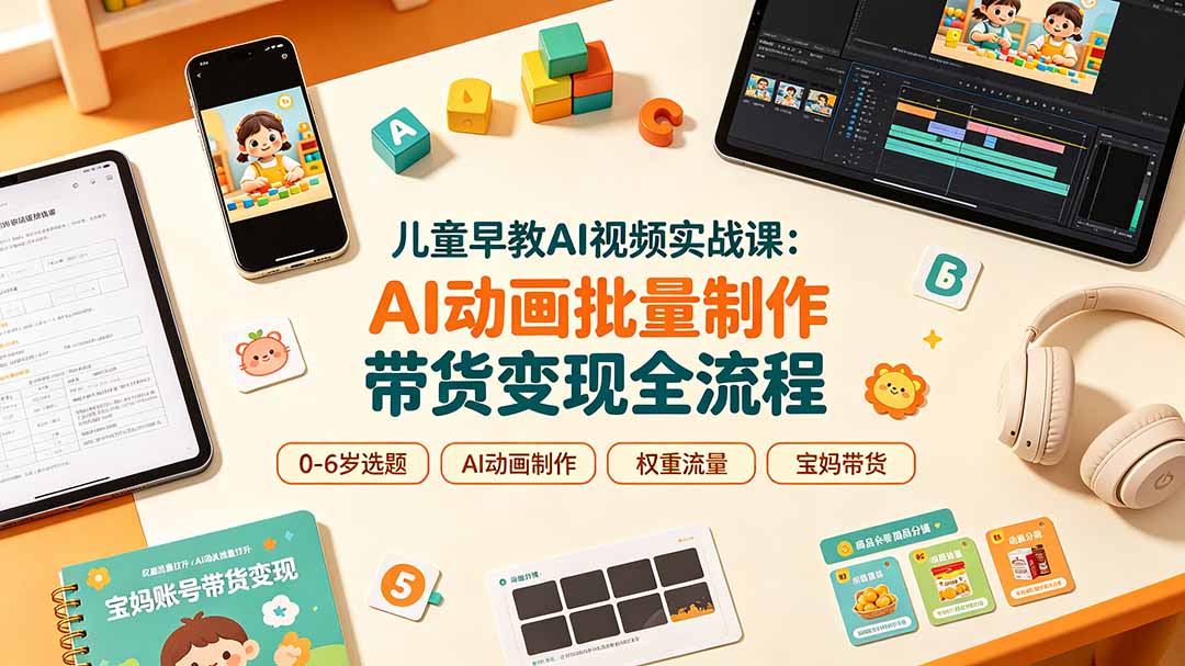 儿童早教AI视频实战课：0-6岁认知选题｜AI动画批量制作｜权重流量拉升｜宝妈账号带货变现全流程-2ripyou
