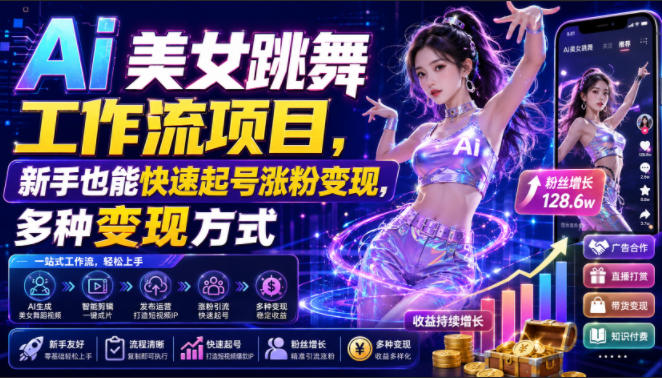 Ai美女跳舞工作流项目，新手也能快速起号涨粉变现，多种变现方式-2ripyou