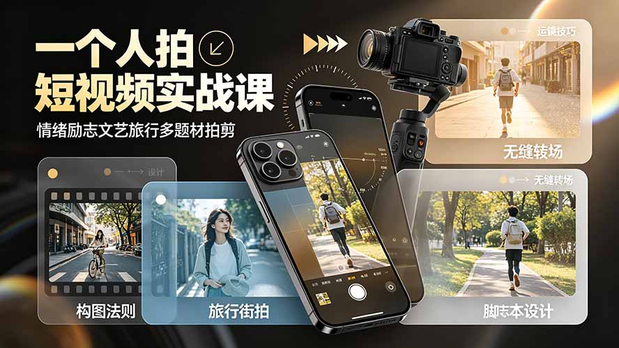 一个人拍短视频实战课：情绪励志文艺旅行多题材×五大景别×黄金构图×八大运镜，从拍摄到成片高效创作-2ripyou