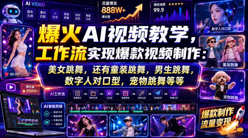 爆火AI视频教学，工作流实现爆款视频制作：美女跳舞，还有童装跳舞，男生跳舞，数字人对口型，宠物跳舞等等-2ripyou