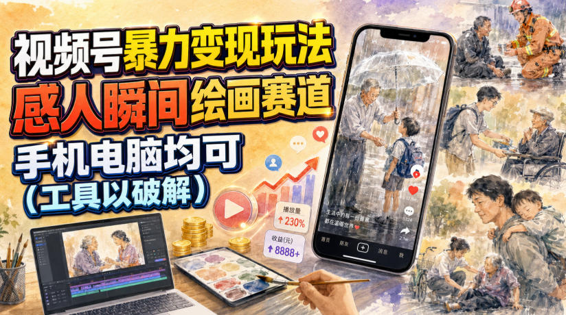 视频号暴力变现玩法，感人瞬间绘画赛道，手机电脑均可-2ripyou