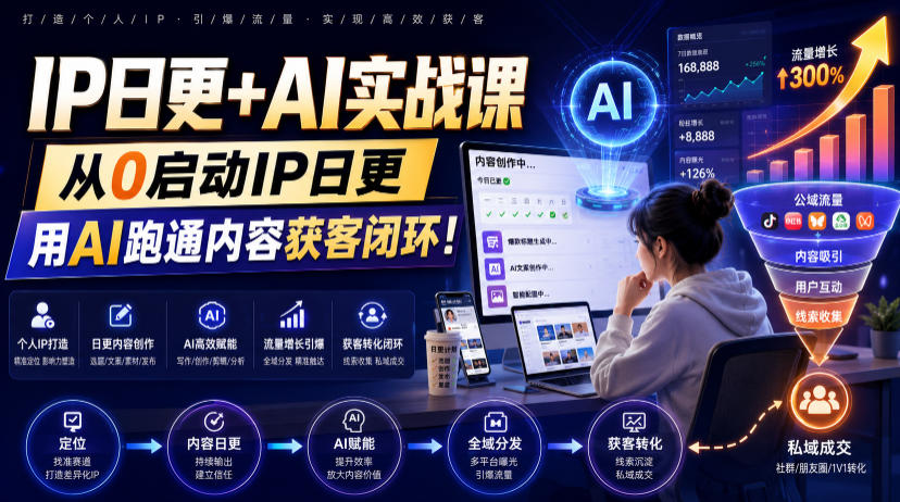 IP日更+AI实战课，从0启动IP日更，IP置顶视频制作+100条选题库搭建+10条日更规划，用AI跑通内容获客闭环!-2ripyou