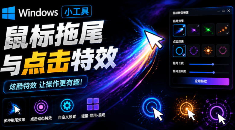 Windows特效小工具！一键给你的鼠标添加拖尾与点击动态特效，吾爱出品，免费使用Mouse Trail-2ripyou