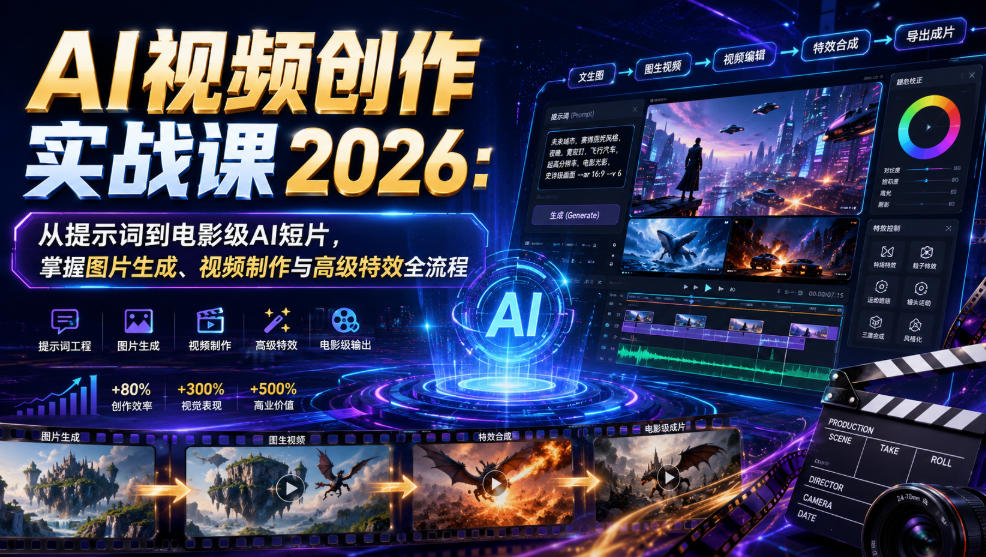 AI视频创作实战课2026：从提示词到电影级AI短片，掌握图片生成、视频制作与高级特效全流程-2ripyou