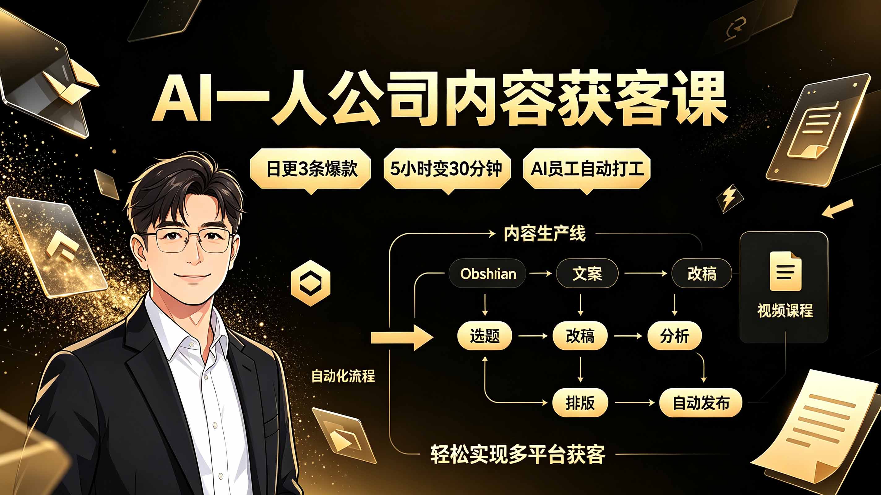 AI一人公司内容获客课：日更3条爆款×5小时变30分钟×AI员工自动打工，轻松实现多平台获客-2ripyou
