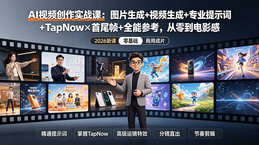 AI视频创作实战课：图片生成+视频生成+专业提示词+TapNow×首尾帧+全能参考，从零到电影感成片-2ripyou