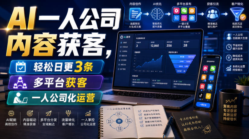 AI一人公司内容获客，轻松日更3条，多平台获客，一人公司化运营-2ripyou