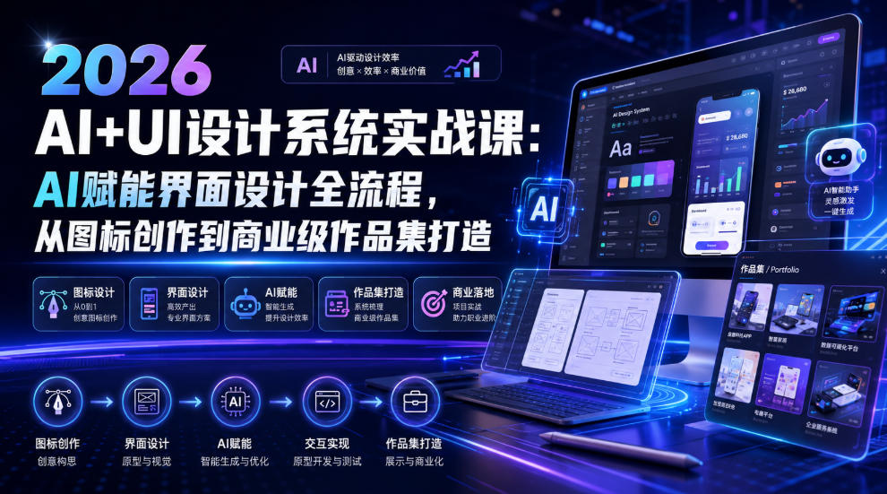 2026 AI+UI设计系统实战课：AI赋能界面设计全流程，从图标创作到商业级作品集打造-2ripyou