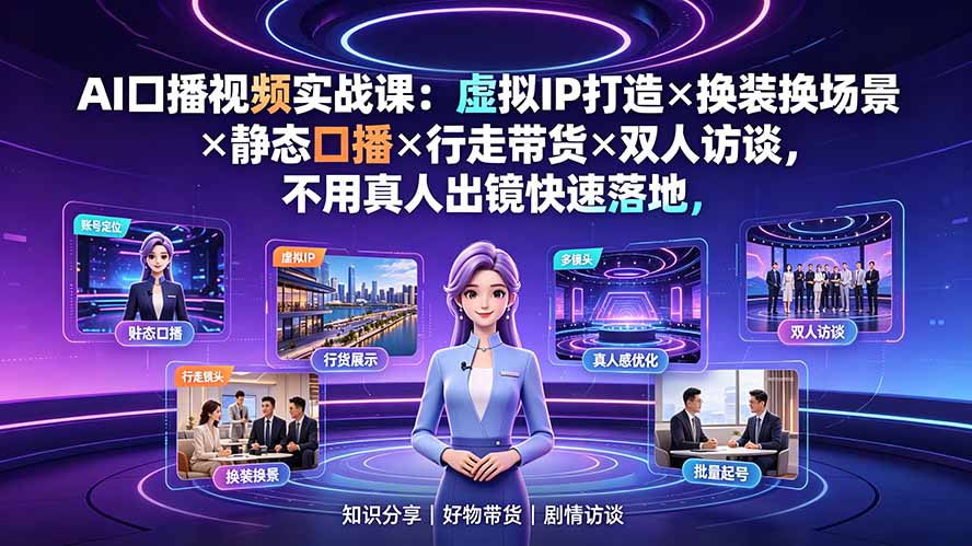 AI口播视频实战课：虚拟IP打造×换装换场景×静态口播×行走带货×双人访谈，不用真人出镜快速落地-2ripyou