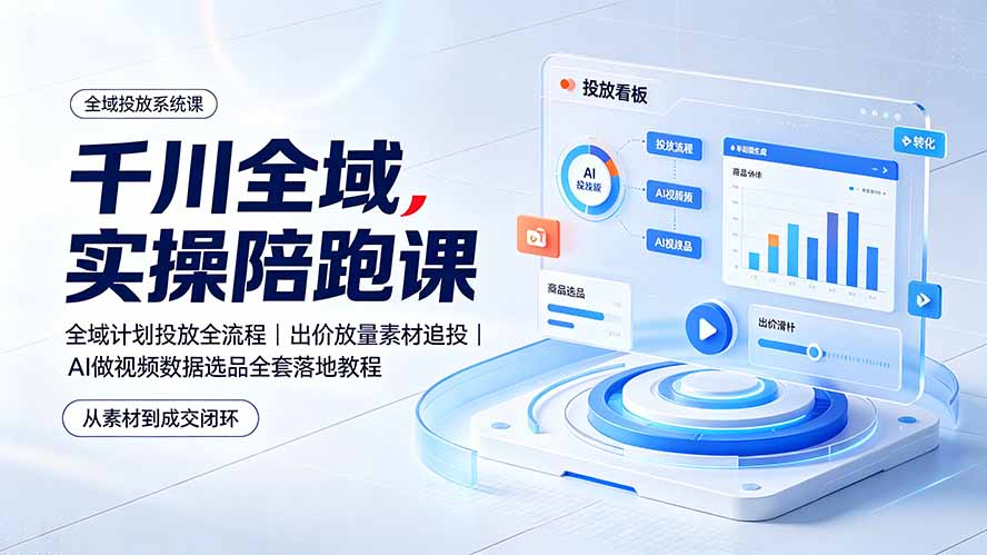 千川全域实操陪跑课：全域计划投放全流程｜出价放量素材追投｜AI做视频数据选品全套落地教程-2ripyou