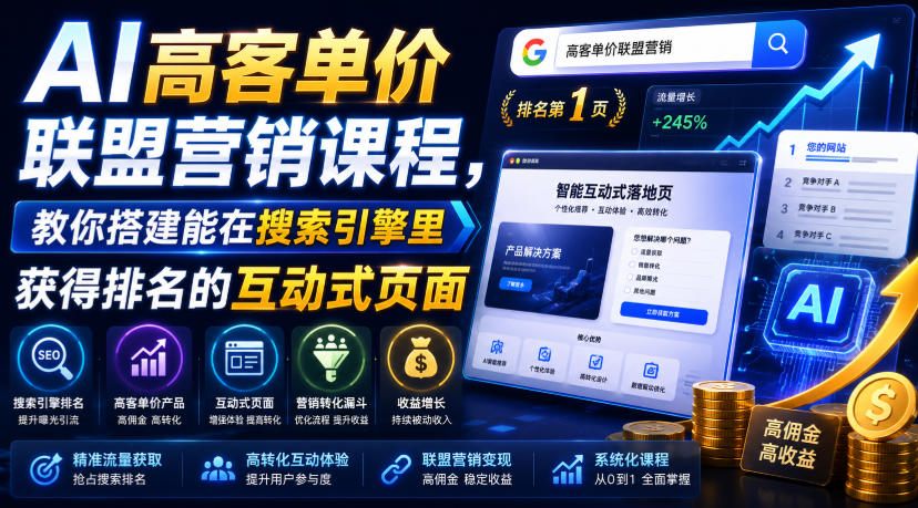 AI高客单价联盟营销课程，教你搭建能在搜索引擎里获得排名的互动式页面，引来流量，把访客转化为高佣金的成交【原创双语字幕】-2ripyou