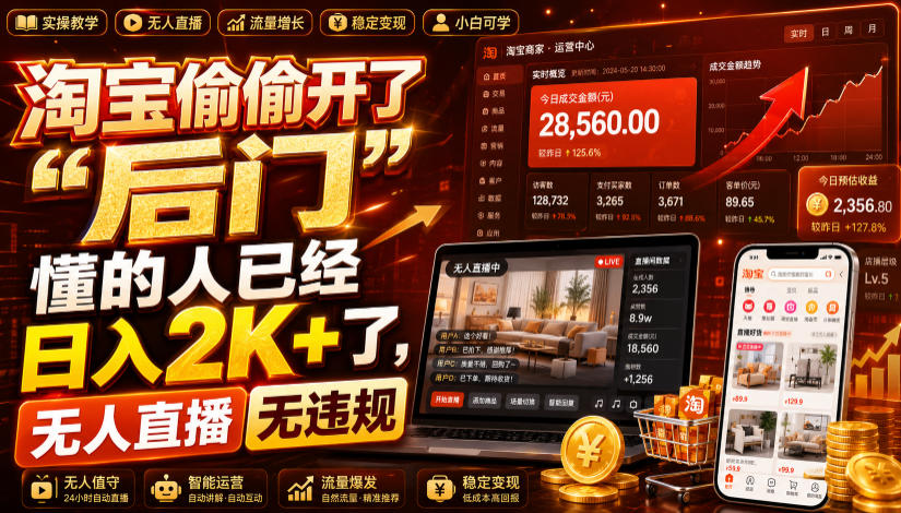 淘宝偷偷开了“后门”，懂的人已经日入2K+了，无人直播无违规，一台电脑=一家24小时营业的线上门店【揭秘】-2ripyou