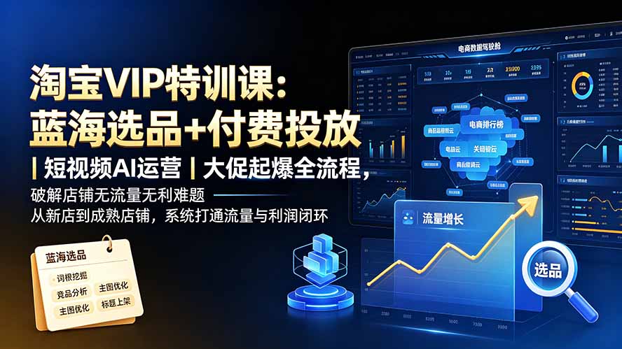 淘宝VIP特训课：蓝海选品+付费投放｜短视频AI运营｜大促起爆全流程，破解店铺无流量无利润难题-2ripyou