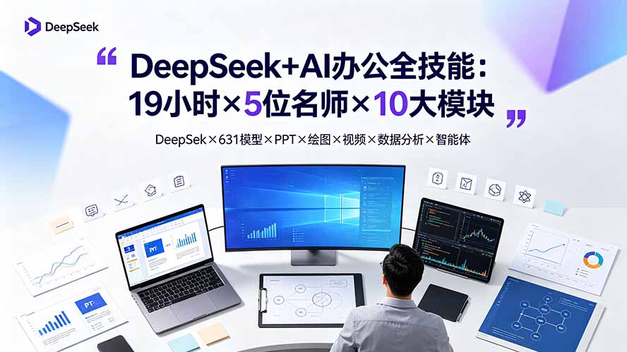 DeepSeek+AI办公全技能：19小时×5位名师×10大模块，DeepSeek×631模型×PPT×绘图×视频×数据分析×智能体-2ripyou