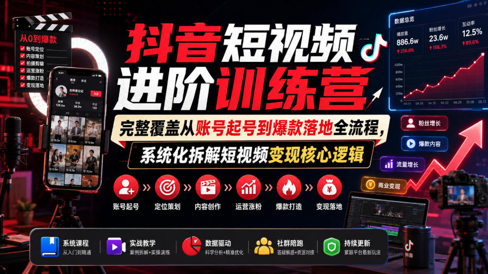抖音短视频进阶训练营，完整覆盖从账号起号到爆款落地全流程，系统化拆解短视频变现核心逻辑-2ripyou