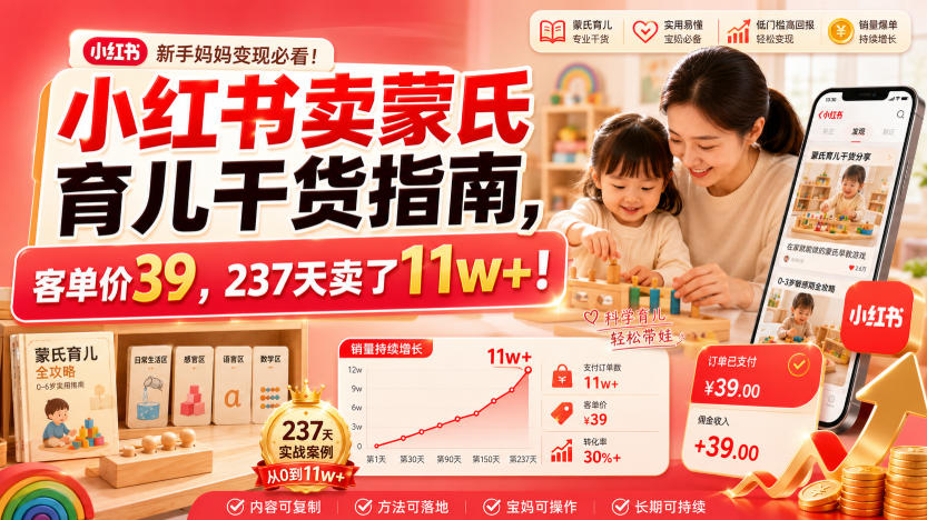 小红书卖蒙氏育儿干货指南，客单价39，237天卖了11w+！-2ripyou