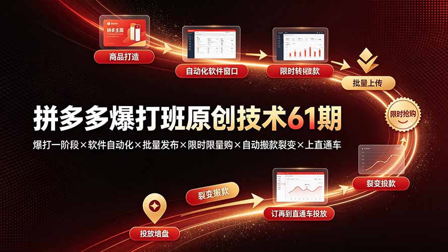 拼多多爆打班原创技术61期：爆打一阶段×软件自动化×批量发布×限时限量购×自动搬款裂变×上直通车-2ripyou