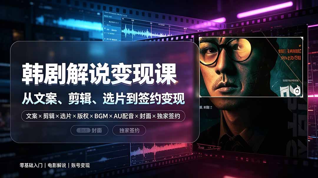 抖音270W粉丝博主亲授韩剧解说课：文案×剪辑×选片×版权×BGM×AU配音×封面×独家签约，零基础到变现-2ripyou