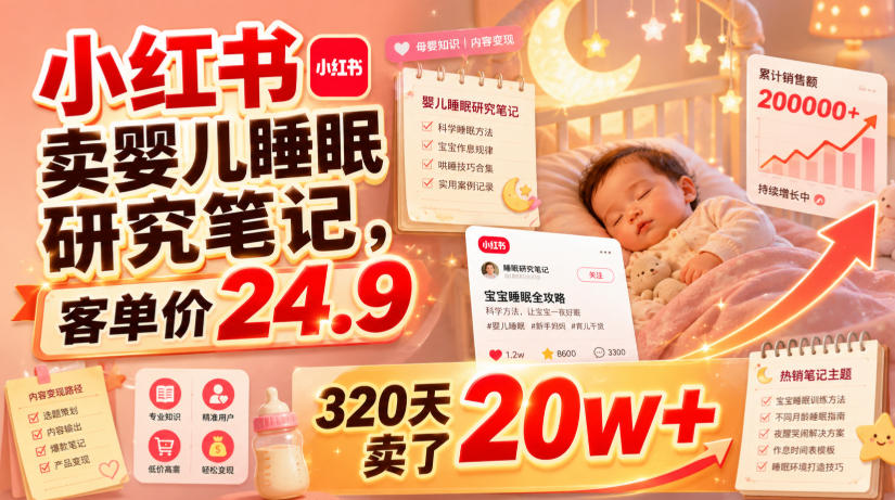 小红书卖婴儿睡眠研究笔记，客单价24.9，320天卖了20w+-2ripyou