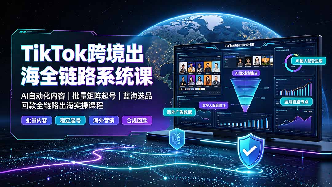 TikTok跨境出海全链路系统课-2026年7月：AI自动化内容｜批量矩阵起号｜蓝海选品回款全链路出海实操课程-2ripyou