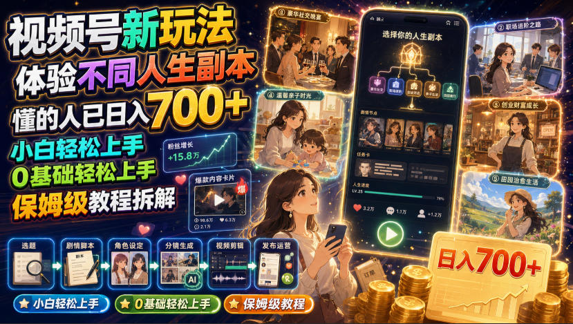 视频号新玩法体验不同人生副本，懂的人已日入700+，小白轻松上手，0基础轻松上手，保姆级教程拆解-2ripyou