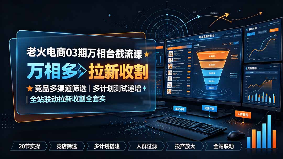 老火电商03期万相台截流课：竞品多渠道筛选｜多计划测试递增｜全站联动拉新收割全套实操教学-2ripyou