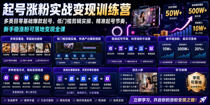 苗子起号涨粉实战变现训练营，多类目零基础爆款起号、精准起号节奏、新手稳涨粉可落地变现全课(更新0719)-2ripyou