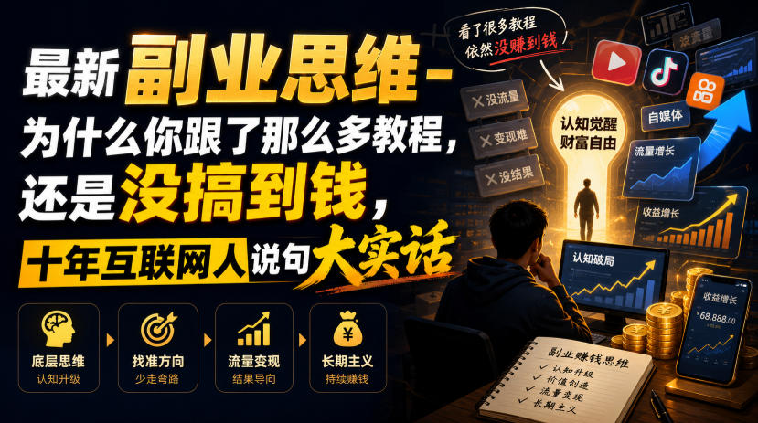 最新副业思维-为什么你跟了那么多教程，还是没搞到钱，十年互联网人说句大实话【揭秘】-2ripyou