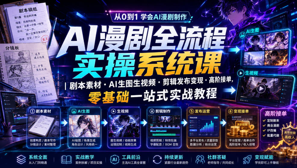 AI漫剧全流程实操系统课｜剧本素材・AI生图生视频・剪辑发布变现・高阶接单，零基础一站式实战教程-2ripyou